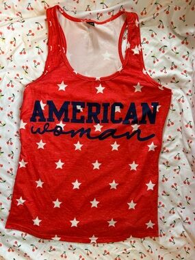 SHEIN Red Star Print 'AMERICAN woman' Tank Top